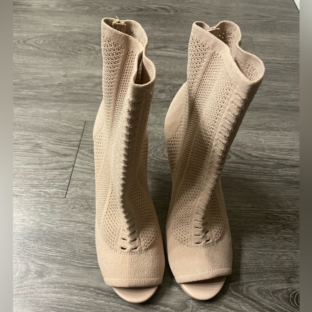 Cream open toe booties